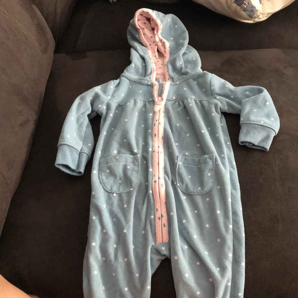Long sleeve fleece one piece with hood